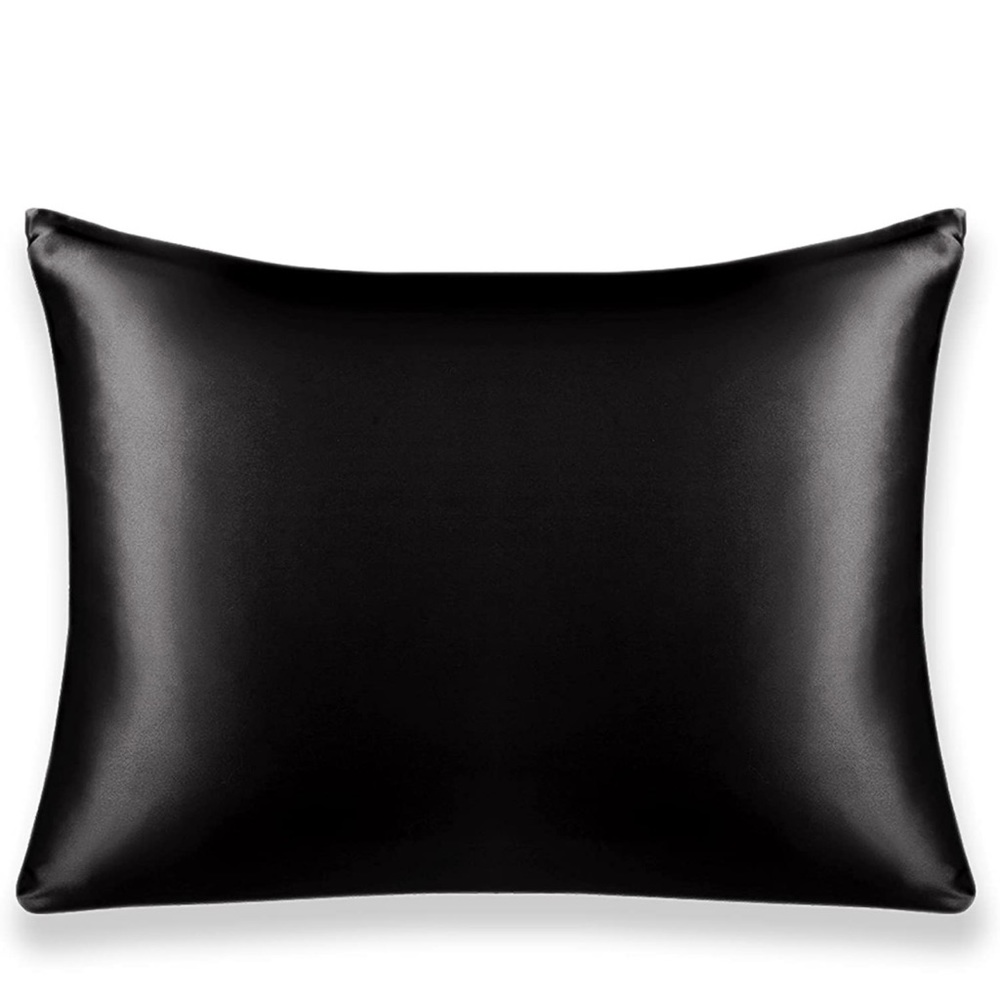 NEW 100% Mulberry Silk Black Standard Pillowcase 22mm Invisible Zipper Grade 6A